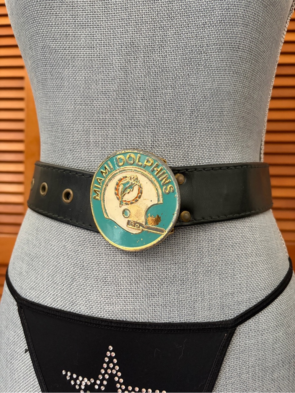 Miami Dolphins Vintage 1971 Logo Belt with Teal & Gold Helmet Buckle